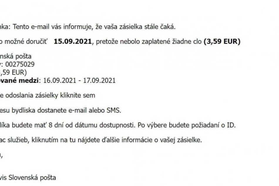 Slovenská pošta - email falošnej súťaže